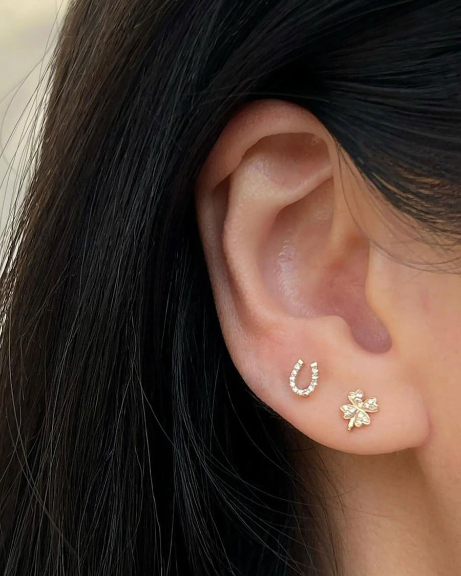 Quiet Icon-Horseshoe + Shamrock Studs-Earrings-14k Gold Vermeil, Cubic Zirconia-Blue Ruby Jewellery-Vancouver Canada