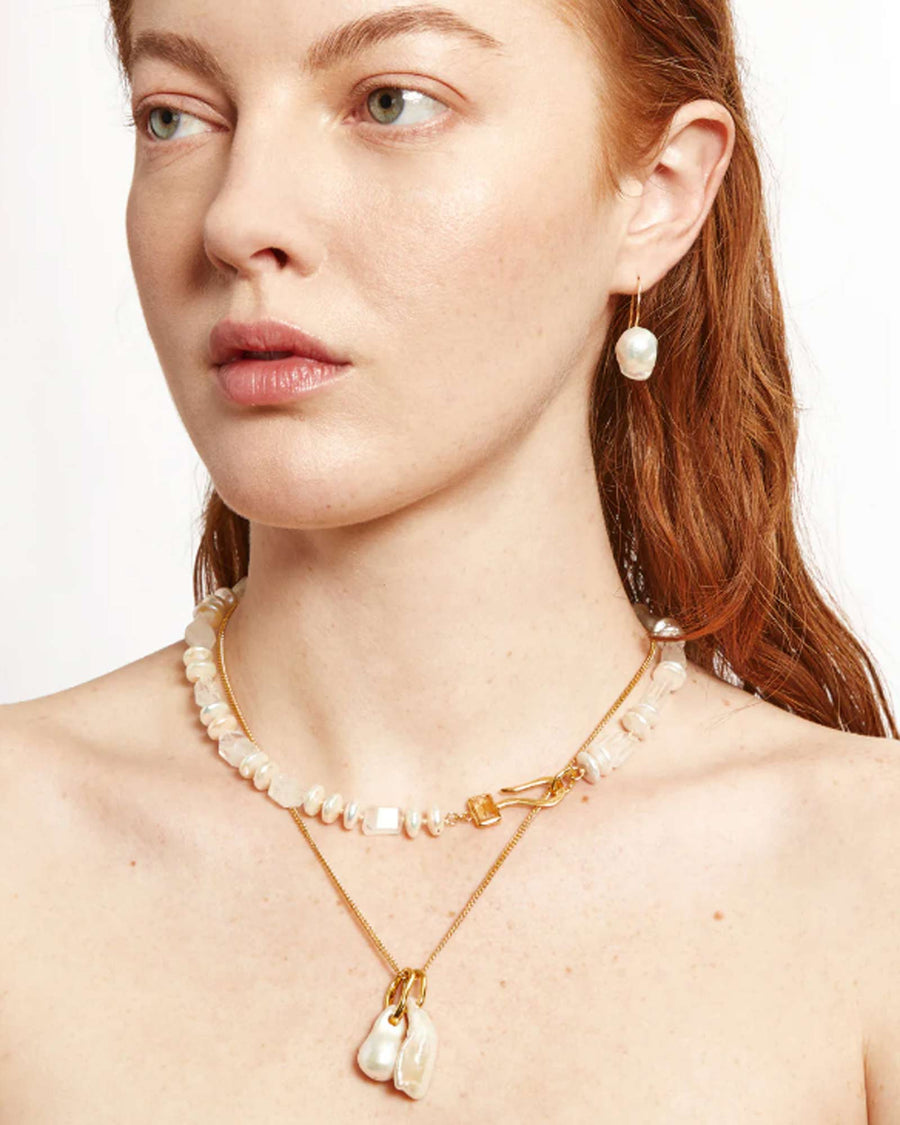 Chan Luu-Hyperion Necklace-Necklaces-18k Gold Vermeil, Grey Pearl-Blue Ruby Jewellery-Vancouver Canada