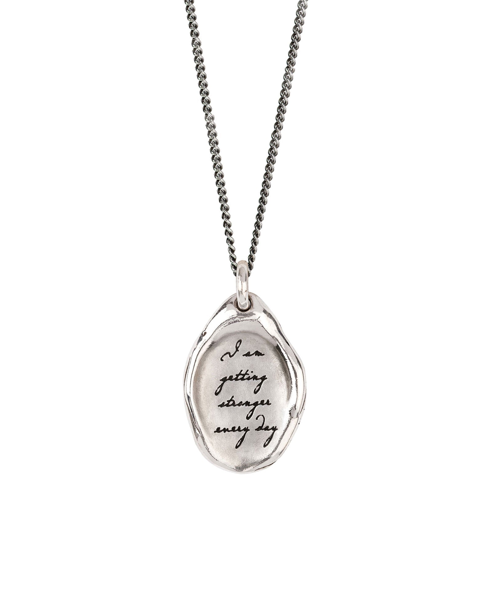 I Am Getting Stronger Every Day Affirmation Talisman-Oxidized Sterling Silver-Blue Ruby Jewellery-Vancouver Canada