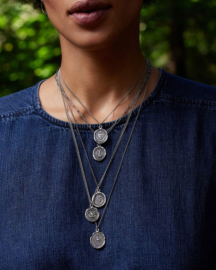 Pyrrha-I Will Endure Talisman-Necklaces-Oxidized Sterling Silver-Blue Ruby Jewellery-Vancouver Canada