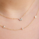 Zoe Chicco-Itty Bitty Butterfly with Floating Diamond Necklace-Necklaces-14k Yellow Gold, Diamond-Blue Ruby Jewellery-Vancouver Canada