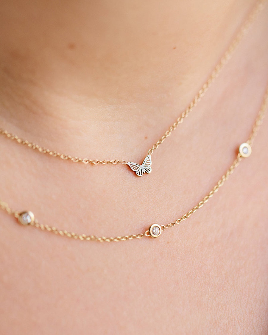 Zoe Chicco-Itty Bitty Butterfly with Floating Diamond Necklace-Necklaces-14k Yellow Gold, Diamond-Blue Ruby Jewellery-Vancouver Canada