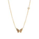 Zoe Chicco-Itty Bitty Butterfly with Floating Diamond Necklace-Necklaces-14k Yellow Gold, Diamond-Blue Ruby Jewellery-Vancouver Canada