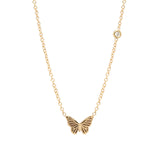 Zoe Chicco-Itty Bitty Butterfly with Floating Diamond Necklace-Necklaces-14k Yellow Gold, Diamond-Blue Ruby Jewellery-Vancouver Canada