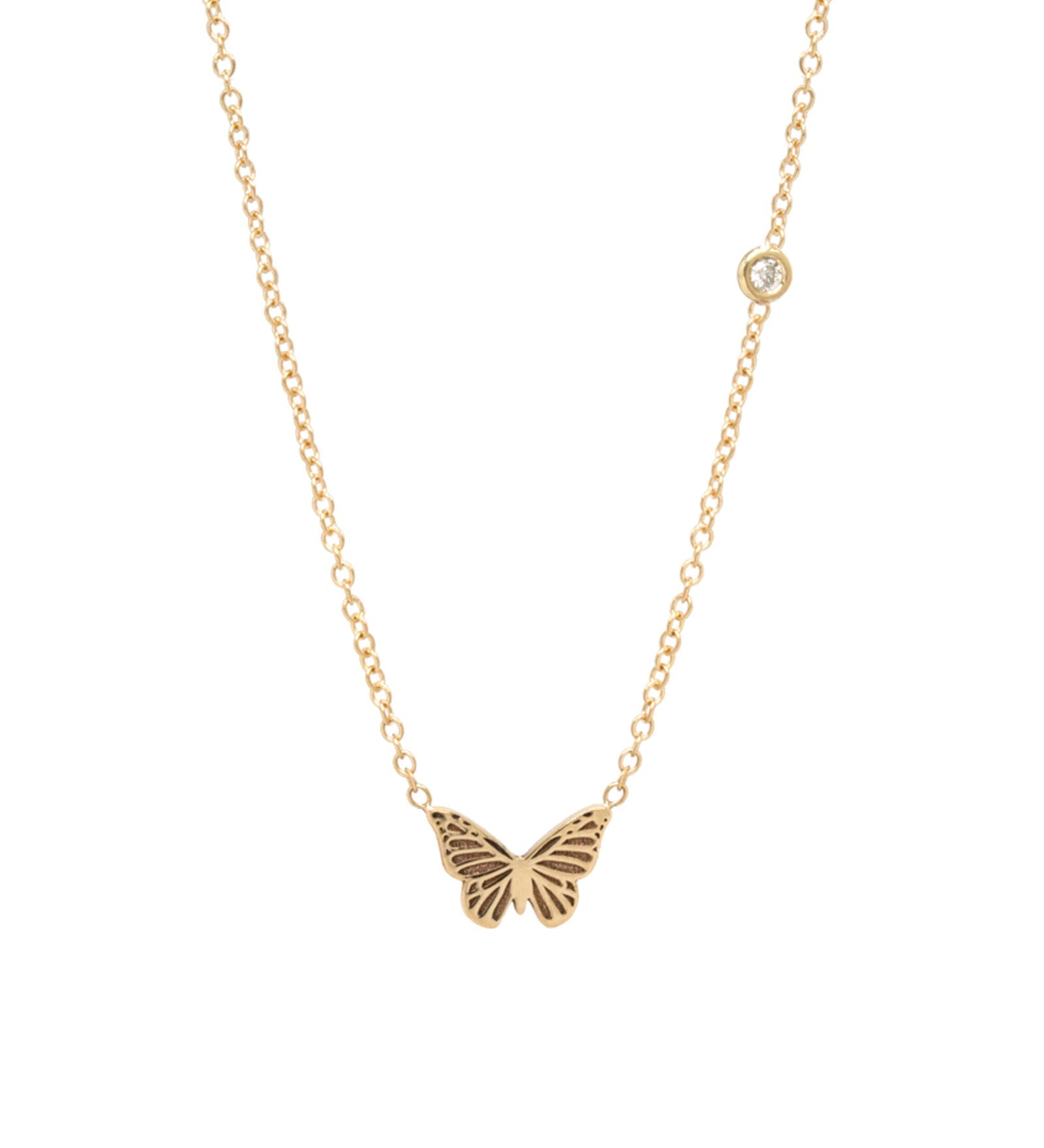 Zoe Chicco-Itty Bitty Butterfly with Floating Diamond Necklace-Necklaces-14k Yellow Gold, Diamond-Blue Ruby Jewellery-Vancouver Canada
