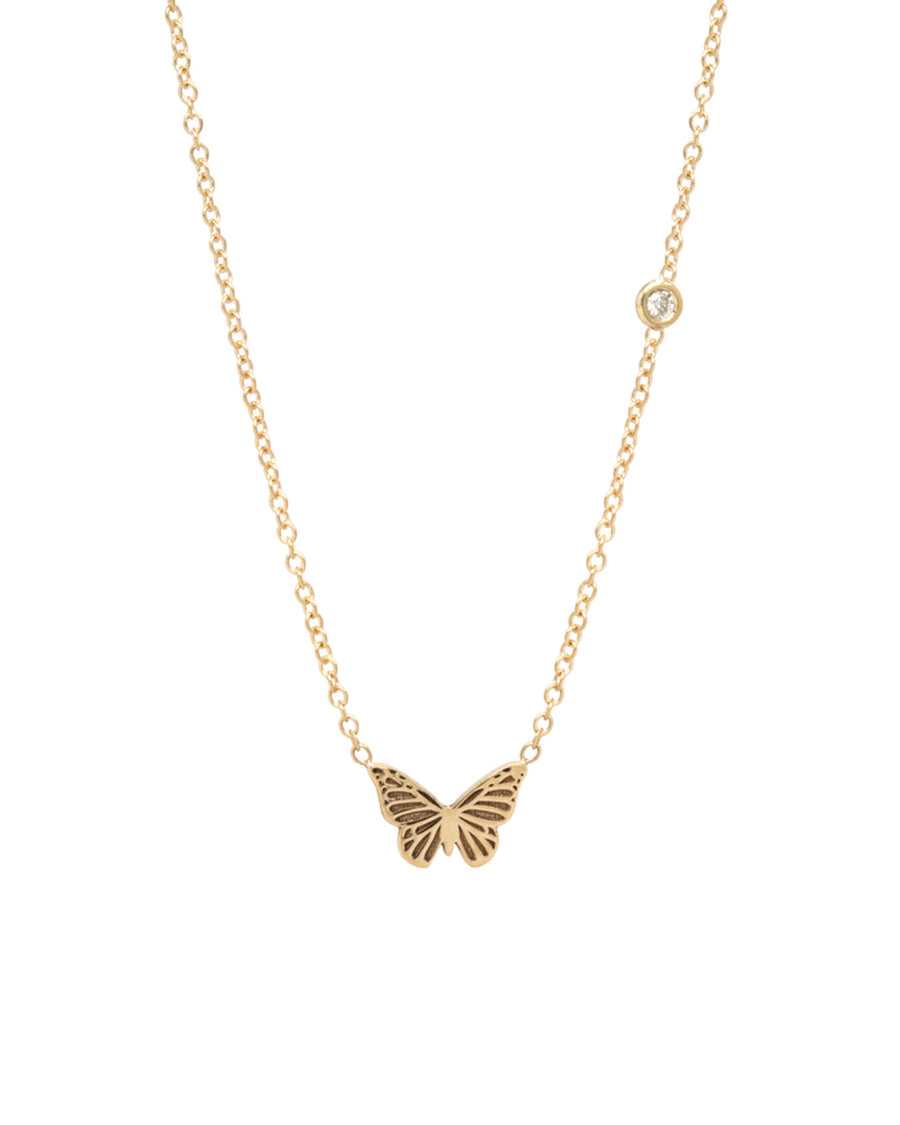 Zoe Chicco-Itty Bitty Butterfly with Floating Diamond Necklace-Necklaces-14k Yellow Gold, Diamond-Blue Ruby Jewellery-Vancouver Canada
