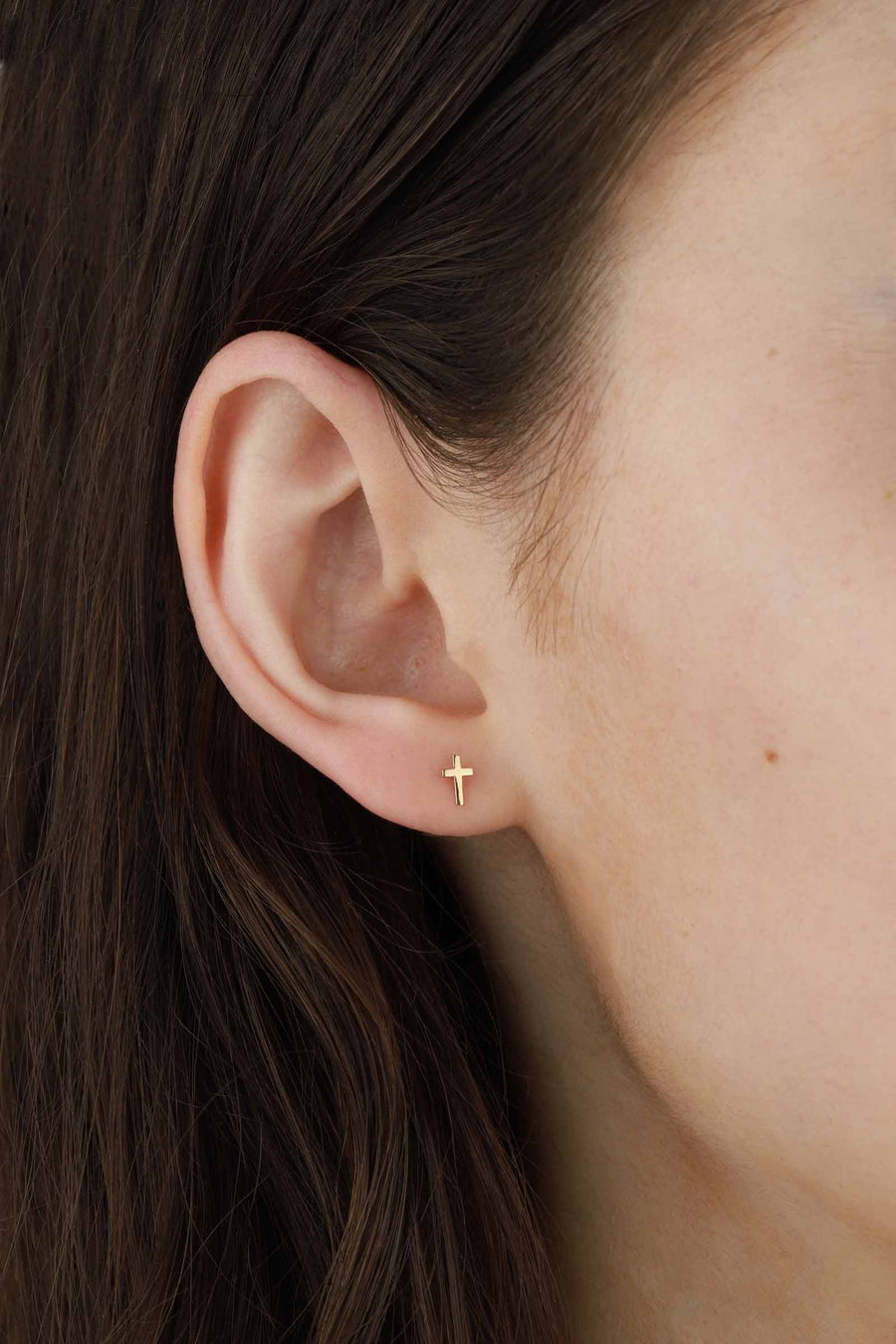 Zoe Chicco-Itty Bitty Cross Stud-Earrings-14k Yellow Gold-Blue Ruby Jewellery-Vancouver Canada