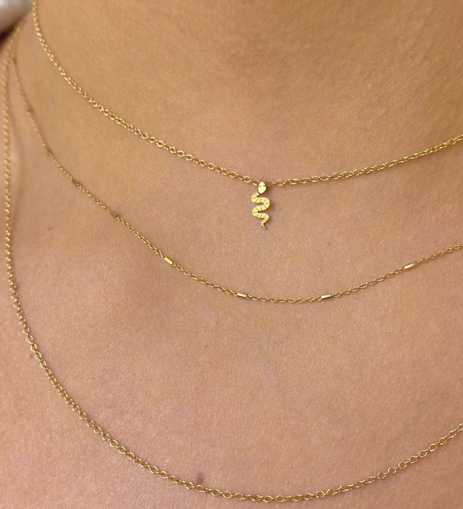 Zoe Chicco-Itty Bitty Snake Necklace-Necklaces-14k Yellow Gold-Blue Ruby Jewellery-Vancouver Canada
