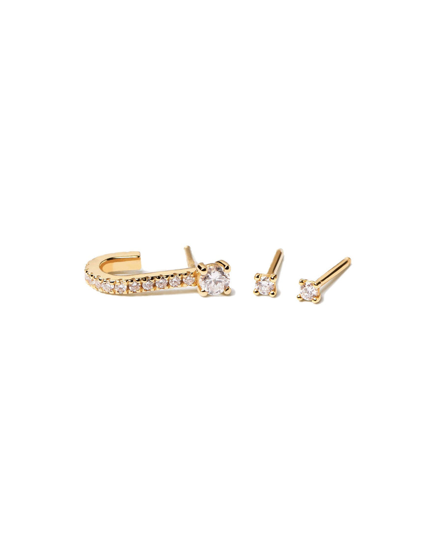 Quiet Icon-J Hoop Set of 3 Studs-Earrings-14k Gold Vermeil, Cubic Zirconia-Blue Ruby Jewellery-Vancouver Canada