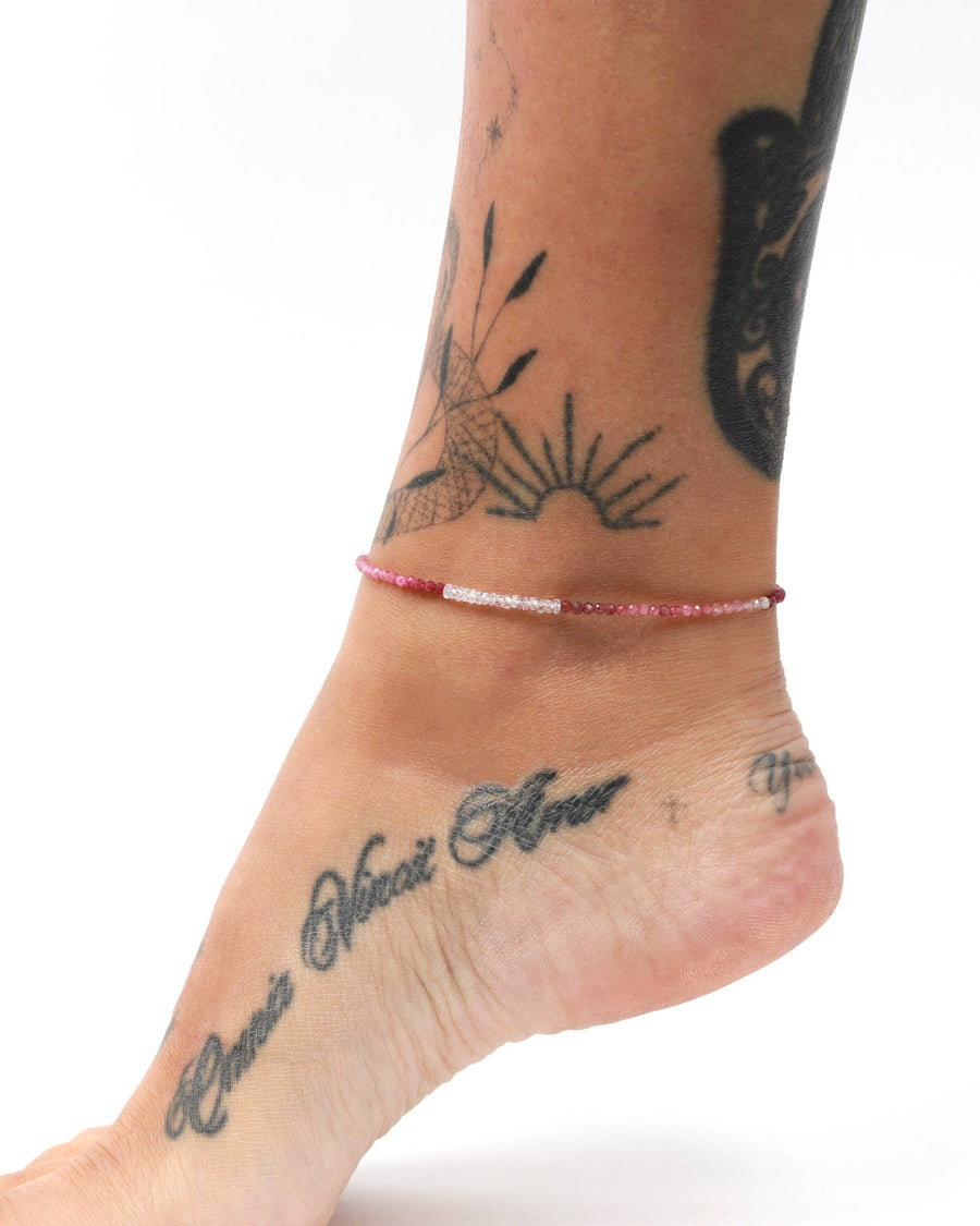 Poppy Rose-Karen Anklet-Anklets-14k Gold-fill, Pink Tourmaline and Pink Sapphire-Blue Ruby Jewellery-Vancouver Canada
