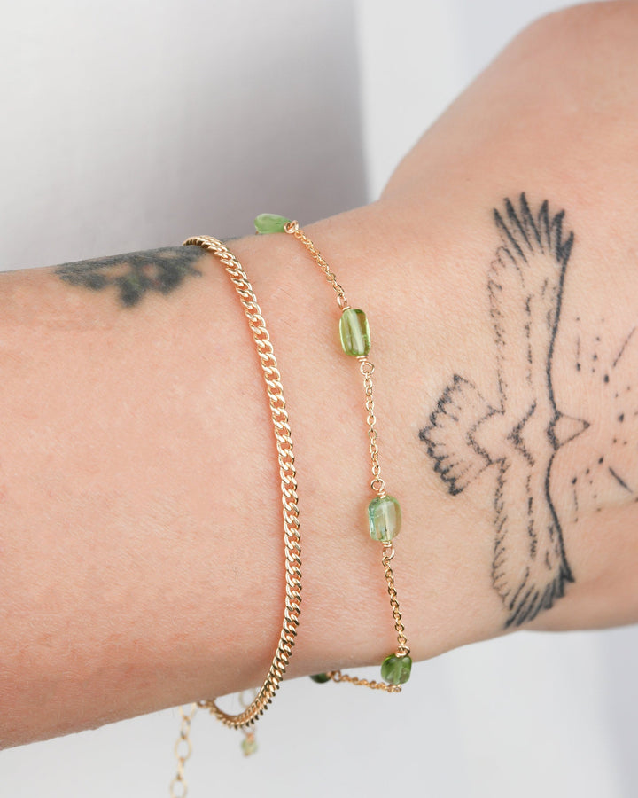 Poppy Rose-Kate Bracelet-Bracelets-14k Gold Filled, Green Tourmaline-Blue Ruby Jewellery-Vancouver Canada