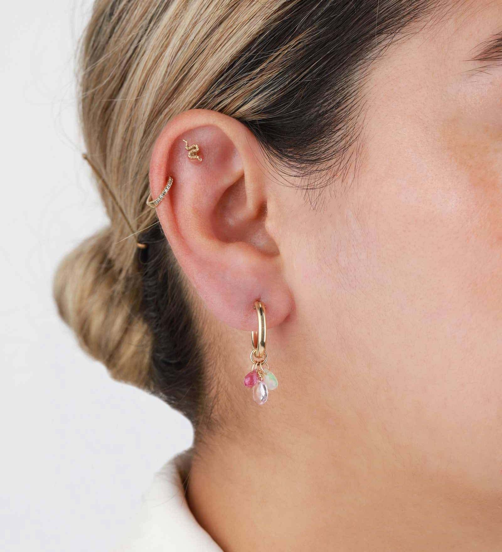 Poppy Rose-Kimora Huggies-Earrings-14k Gold-fill, Pink, Tourmaline, Pink Topaz, Opal-Blue Ruby Jewellery-Vancouver Canada