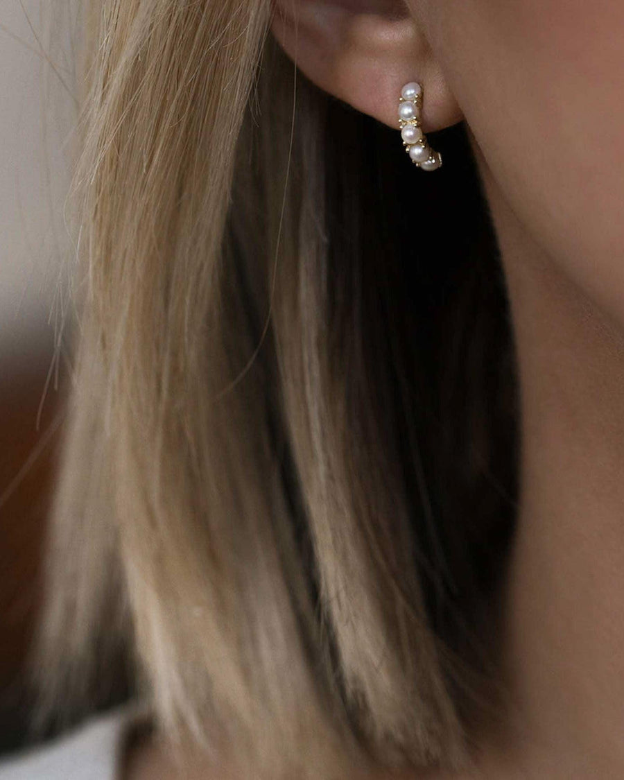 Leah Alexandra-Kusshi Mini Hoops-Earrings-14k Gold Vermeil, Freshwater Pearl-Blue Ruby Jewellery-Vancouver Canada