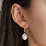 Poppy Rose-Large Pearl Drop Hoops-Earrings-14k Gold-fill, Freshwater Pearl-Blue Ruby Jewellery-Vancouver Canada
