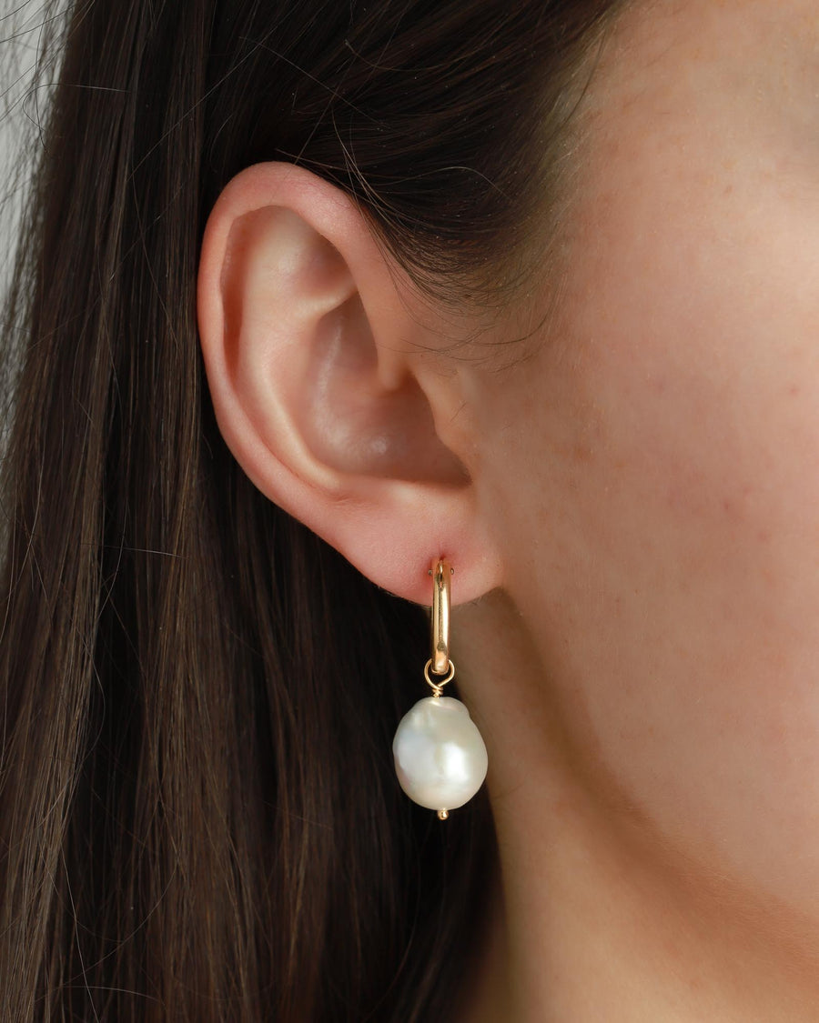 Poppy Rose-Large Pearl Drop Hoops-Earrings-14k Gold-fill, Freshwater Pearl-Blue Ruby Jewellery-Vancouver Canada
