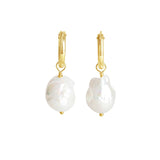Poppy Rose-Large Pearl Drop Hoops-Earrings-14k Gold-fill, Freshwater Pearl-Blue Ruby Jewellery-Vancouver Canada