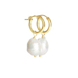 Poppy Rose-Large Pearl Drop Hoops-Earrings-14k Gold-fill, Freshwater Pearl-Blue Ruby Jewellery-Vancouver Canada