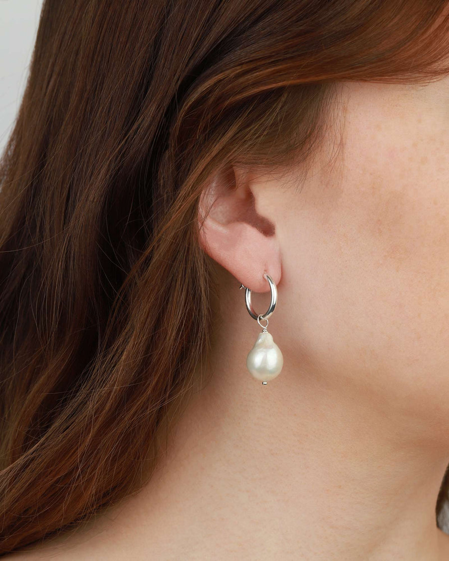 Poppy Rose-Large Pearl Drop Hoops-Earrings-Sterling Silver, White Pearl-Blue Ruby Jewellery-Vancouver Canada