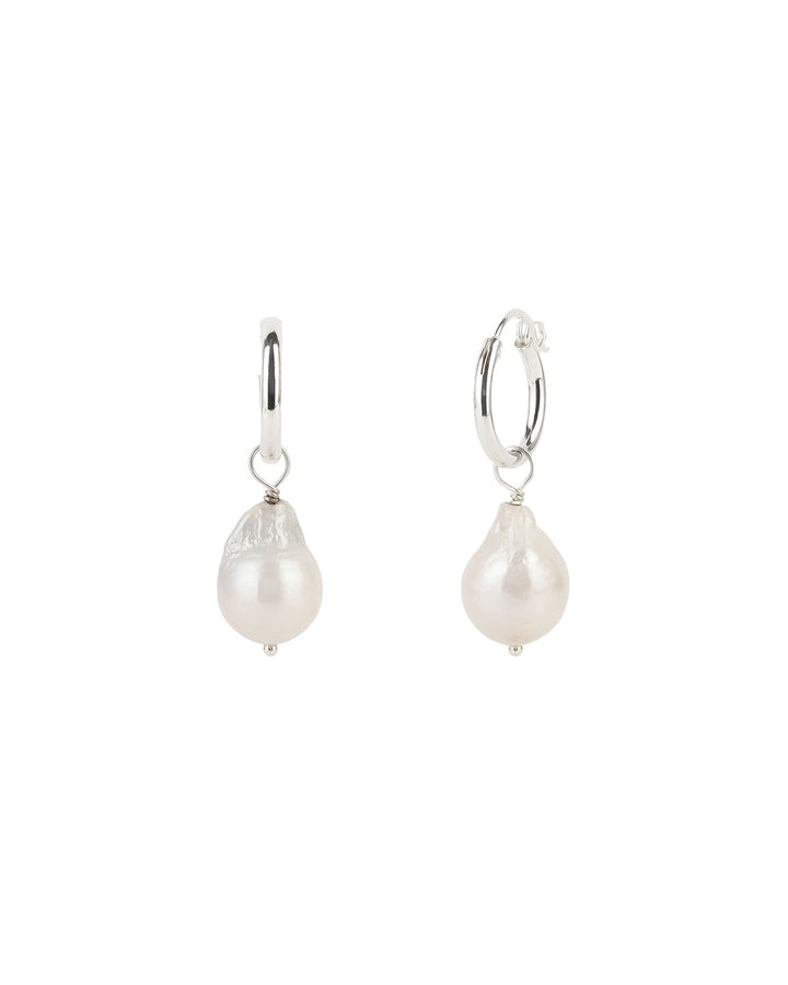 Poppy Rose-Large Pearl Drop Hoops-Earrings-Sterling Silver, White Pearl-Blue Ruby Jewellery-Vancouver Canada