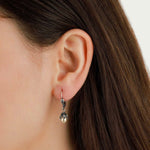 La Vie Parisienne-Leaf Cap Drop Hooks-Earrings-Sterling Silver Plated, White Pearl, Black Diamond Crystal-Blue Ruby Jewellery-Vancouver Canada