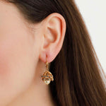 La Vie Parisienne-Leaf Cup Pearl Hooks-Earrings-14k Gold Plated, White Pearl, Black Diamond Crystal-Blue Ruby Jewellery-Vancouver Canada