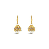 La Vie Parisienne-Leaf Cup Pearl Hooks-Earrings-14k Gold Plated, White Pearl, Black Diamond Crystal-Blue Ruby Jewellery-Vancouver Canada