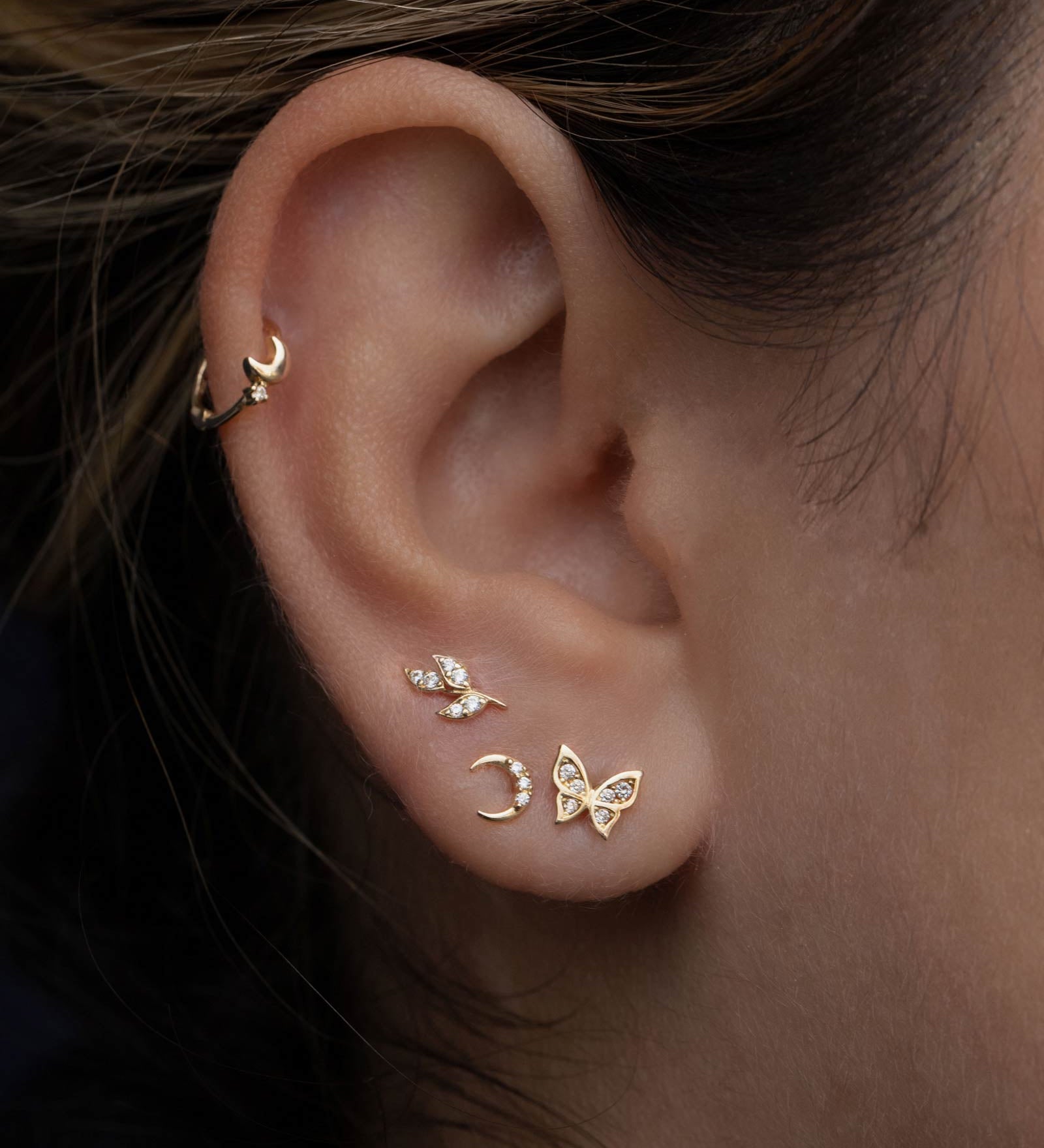 Valley of the Fine-Leaf CZ Stud-Earrings-10k Yellow Gold, Cubic Zirconia-Blue Ruby Jewellery-Vancouver Canada