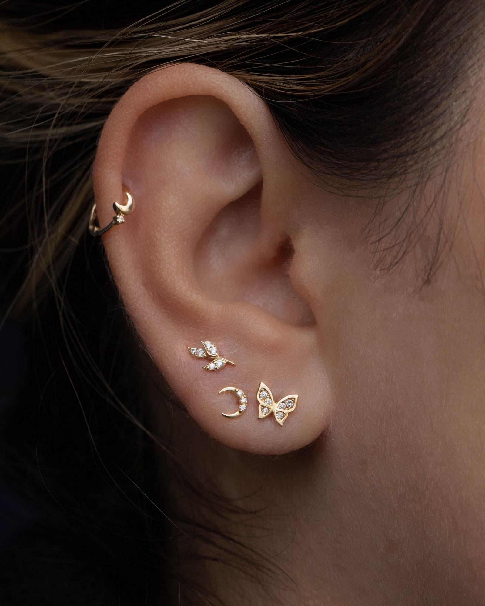 Valley of the Fine-Leaf CZ Stud-Earrings-10k Yellow Gold, Cubic Zirconia-Blue Ruby Jewellery-Vancouver Canada