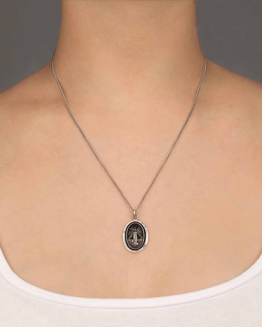 Pyrrha-Lighthouse Talisman-Necklaces-Oxidized Sterling Silver-Blue Ruby Jewellery-Vancouver Canada
