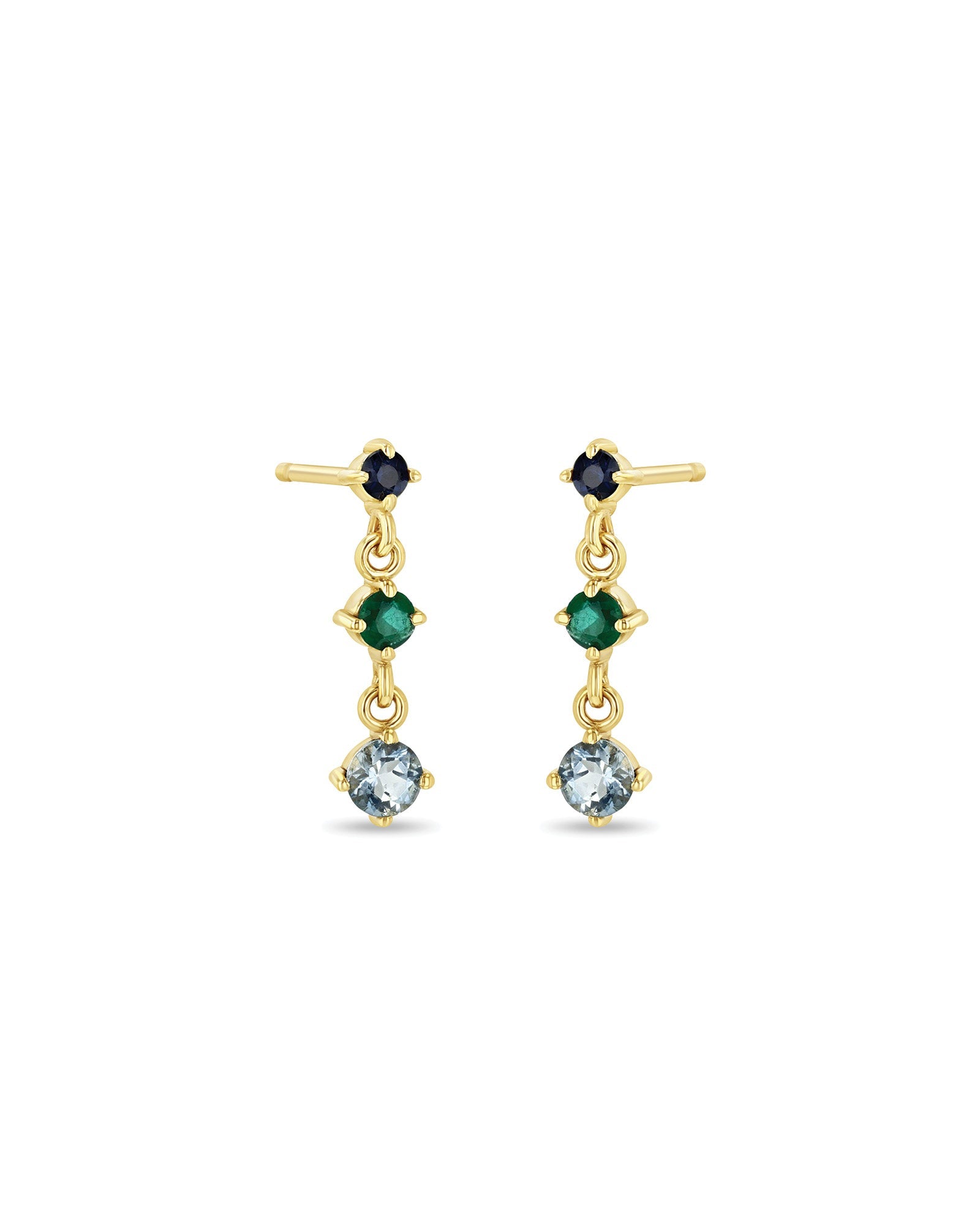 Zoe Chicco-Linked Graduated Ombre Gemstone Drop Earrings-Earrings-14k Yellow Gold-Aquamarine, Emerald, Blue Sapphire-Blue Ruby Jewellery-Vancouver Canada