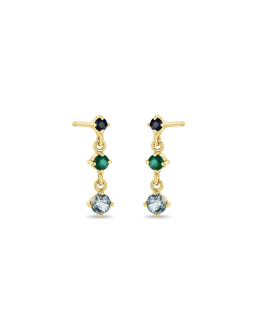 Zoe Chicco-Linked Graduated Ombre Gemstone Drop Earrings-Earrings-14k Yellow Gold-Aquamarine, Emerald, Blue Sapphire-Blue Ruby Jewellery-Vancouver Canada