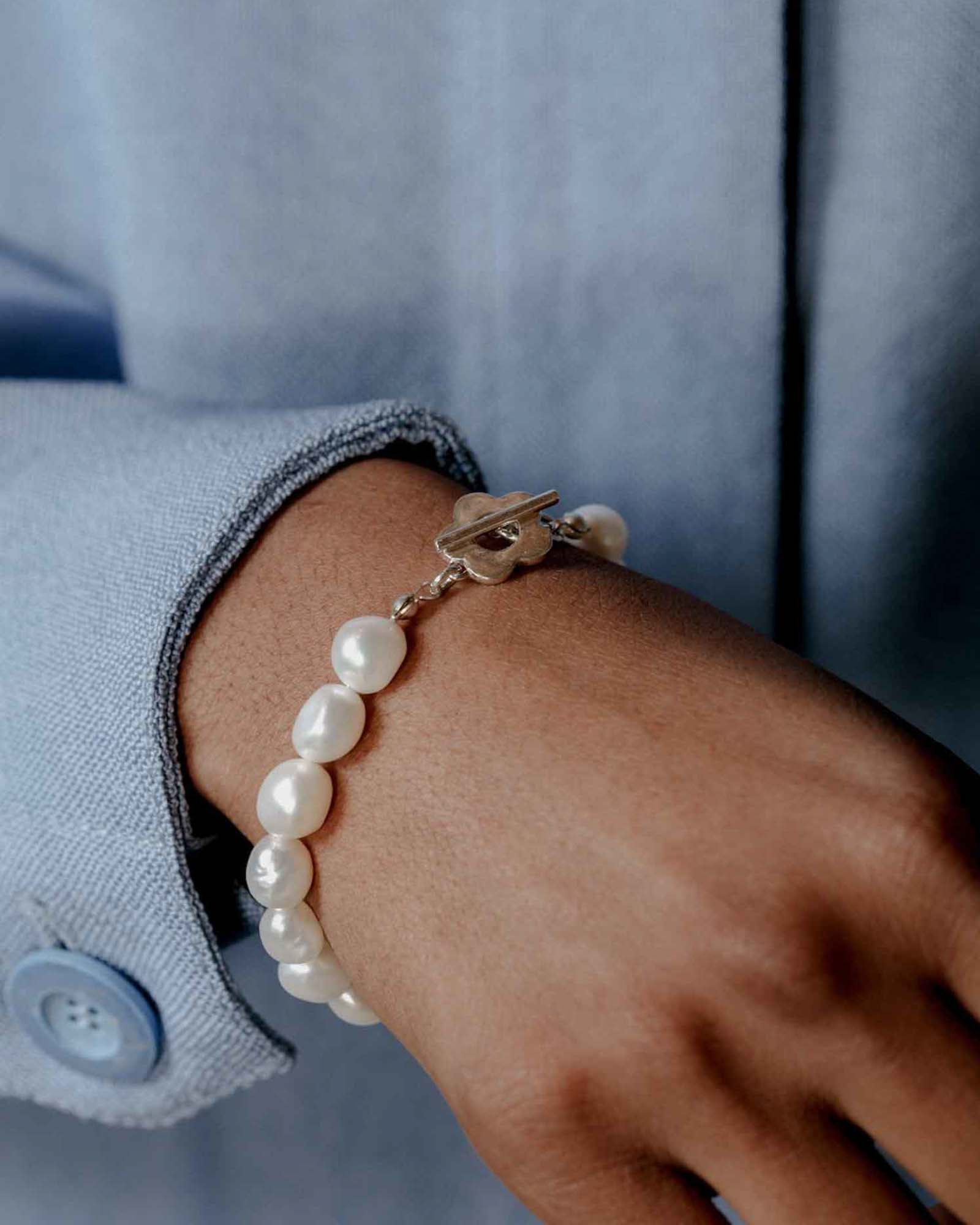 Wolf Circus-Lola Pearl Bracelet-Bracelets-Sterling Silver, Freshwater Pearl-Blue Ruby Jewellery-Vancouver Canada