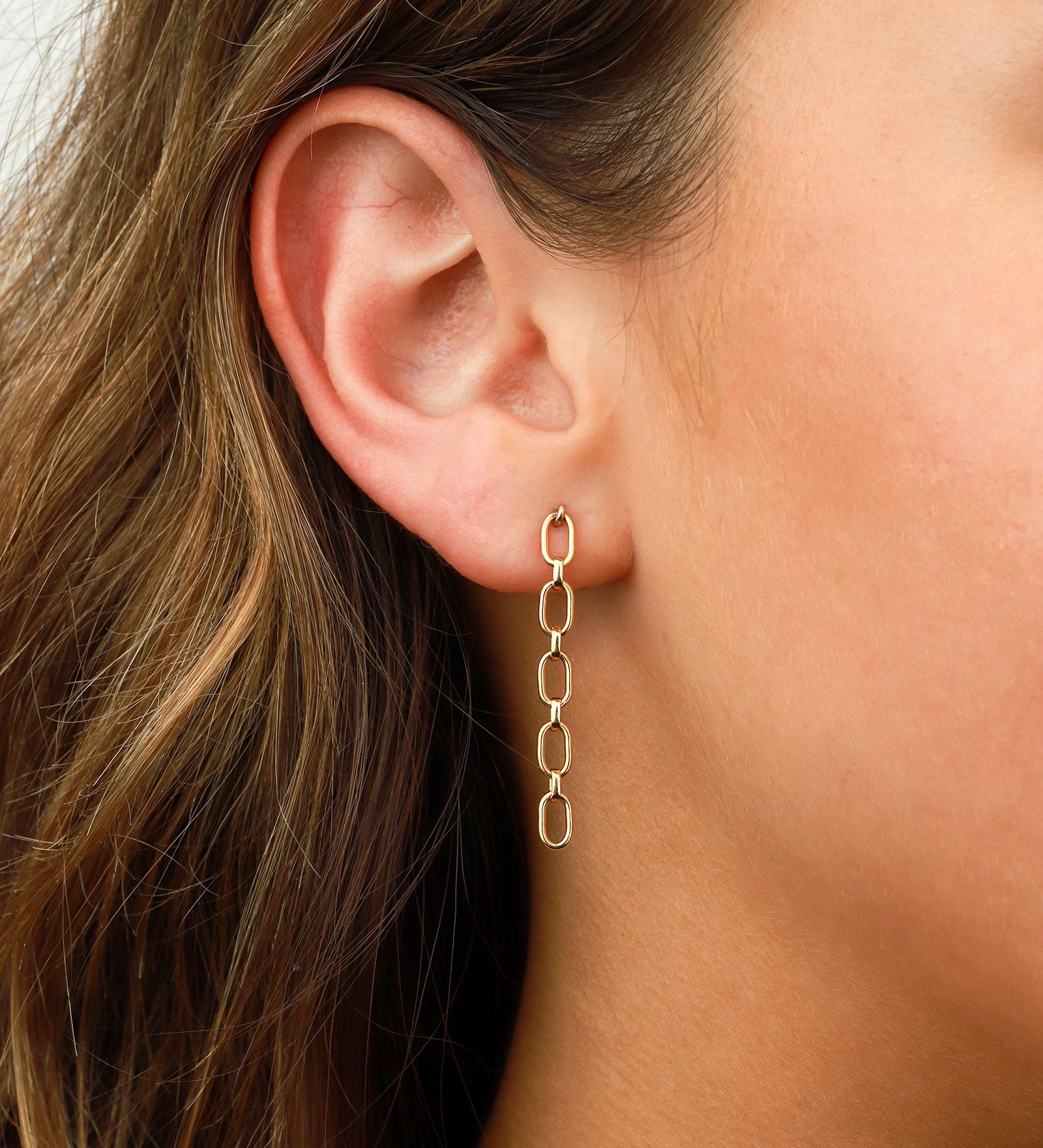 1948-Long Short Chain Drop Studs-Earrings-14k Gold Filled-Blue Ruby Jewellery-Vancouver Canada