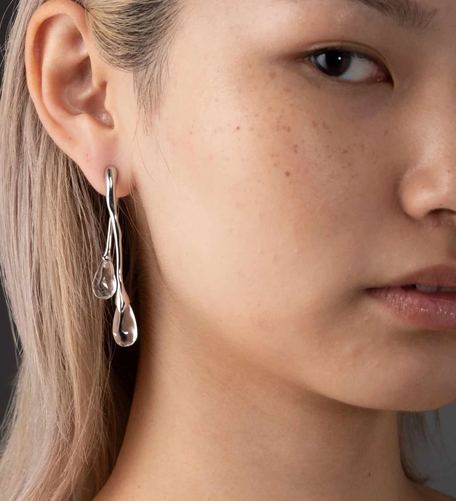 Alexis Bittar-Lucite Front Back Double Drop Earring-Earrings-Rhodium Plated Brass, Clear Lucite-Blue Ruby Jewellery-Vancouver Canada