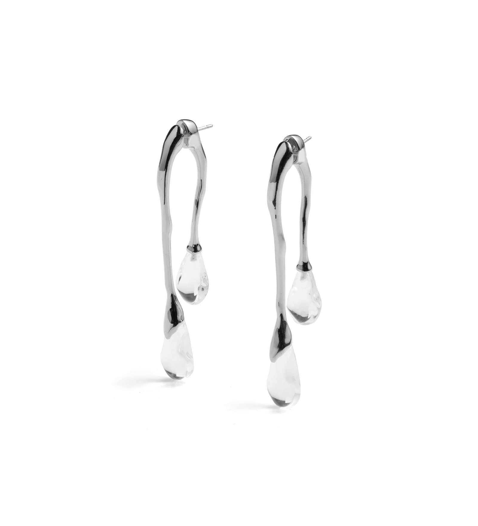 Alexis Bittar-Lucite Front Back Double Drop Earring-Earrings-Rhodium Plated Brass, Clear Lucite-Blue Ruby Jewellery-Vancouver Canada