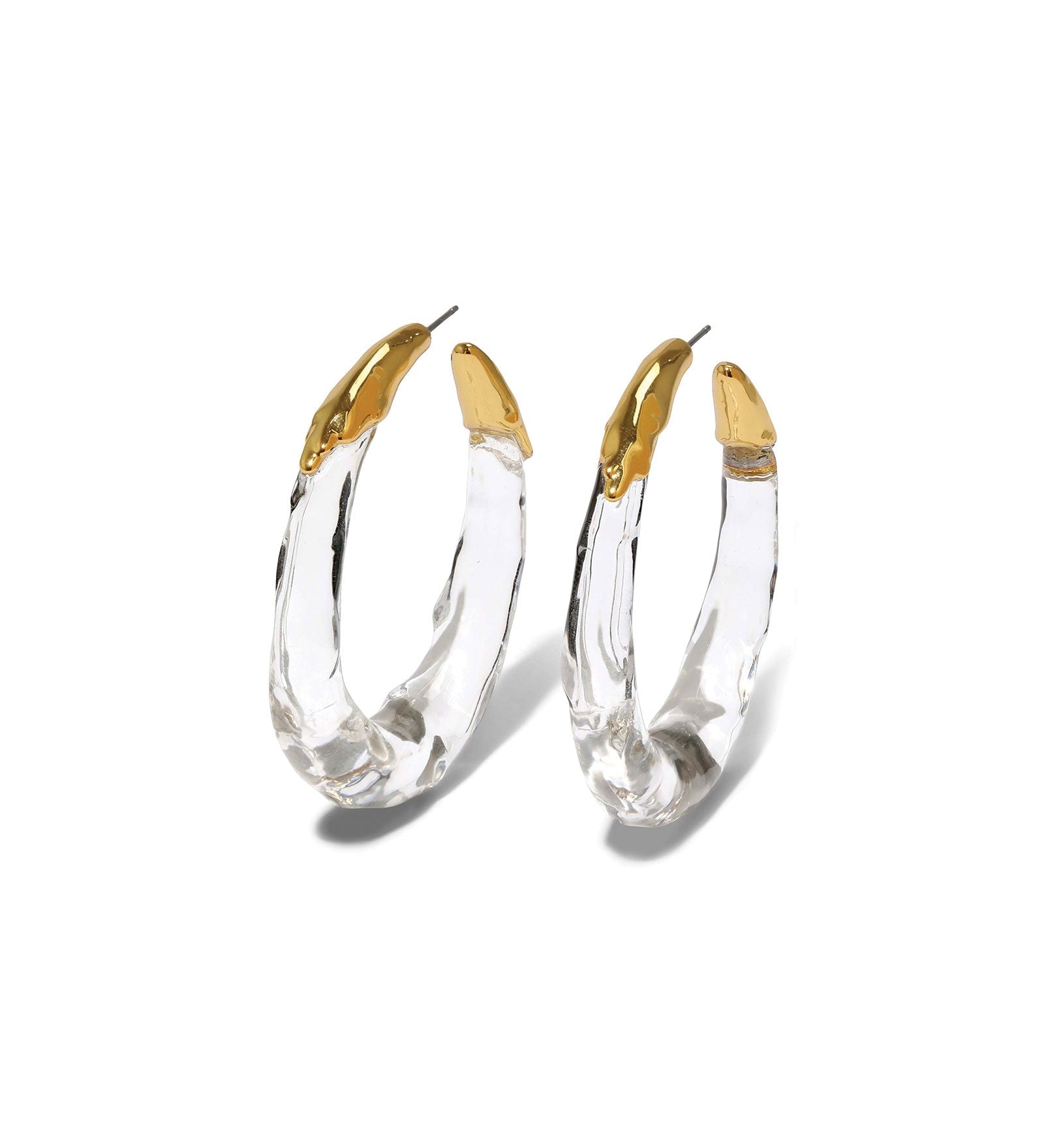 Alexis Bittar-Lucite Molten Hoop Earrings-Earrings-14k Gold Plated, Gold Lucite-Blue Ruby Jewellery-Vancouver Canada