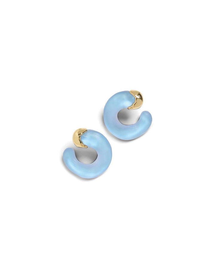 Alexis Bittar-Lucite Small Molten Hoop Earrings-Earrings-14k Gold Plated, Opal Lucite-Blue Ruby Jewellery-Vancouver Canada