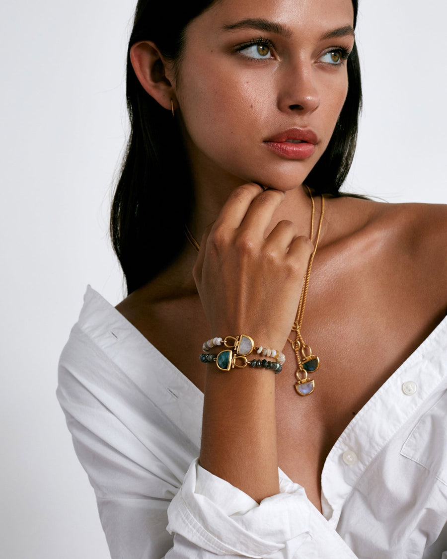 Chan Luu-Luna Bracelet-Bracelets-18k Gold Vermeil, Labradorite-Blue Ruby Jewellery-Vancouver Canada