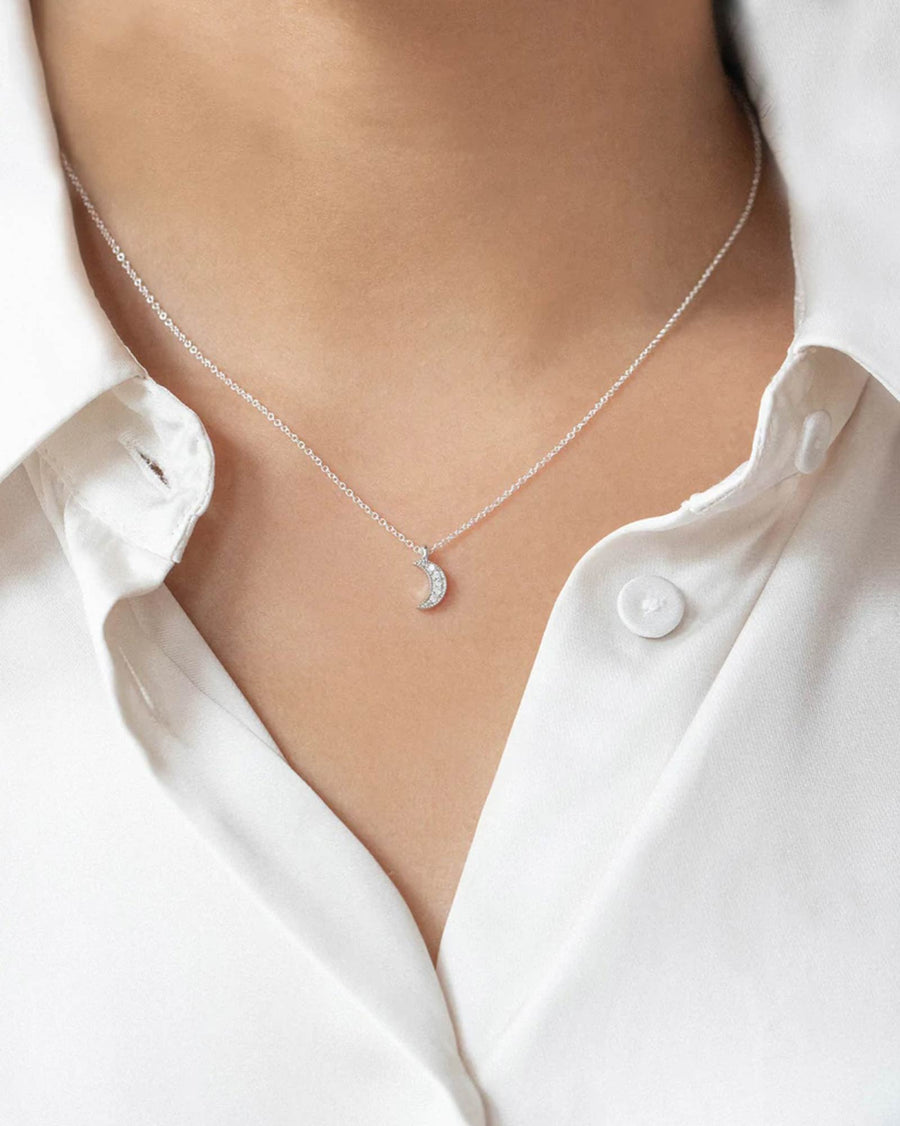 Leah Alexandra-Luna Crescent Moon Necklace-Necklaces-Sterling Silver, Cubic Zirconia-Blue Ruby Jewellery-Vancouver Canada
