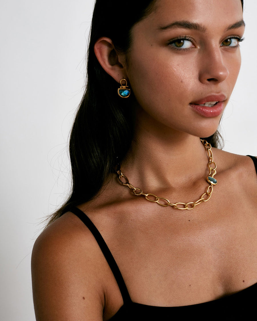 Chan Luu-Luna Studs-Earrings-18k Gold Vermeil, Labradorite-Blue Ruby Jewellery-Vancouver Canada