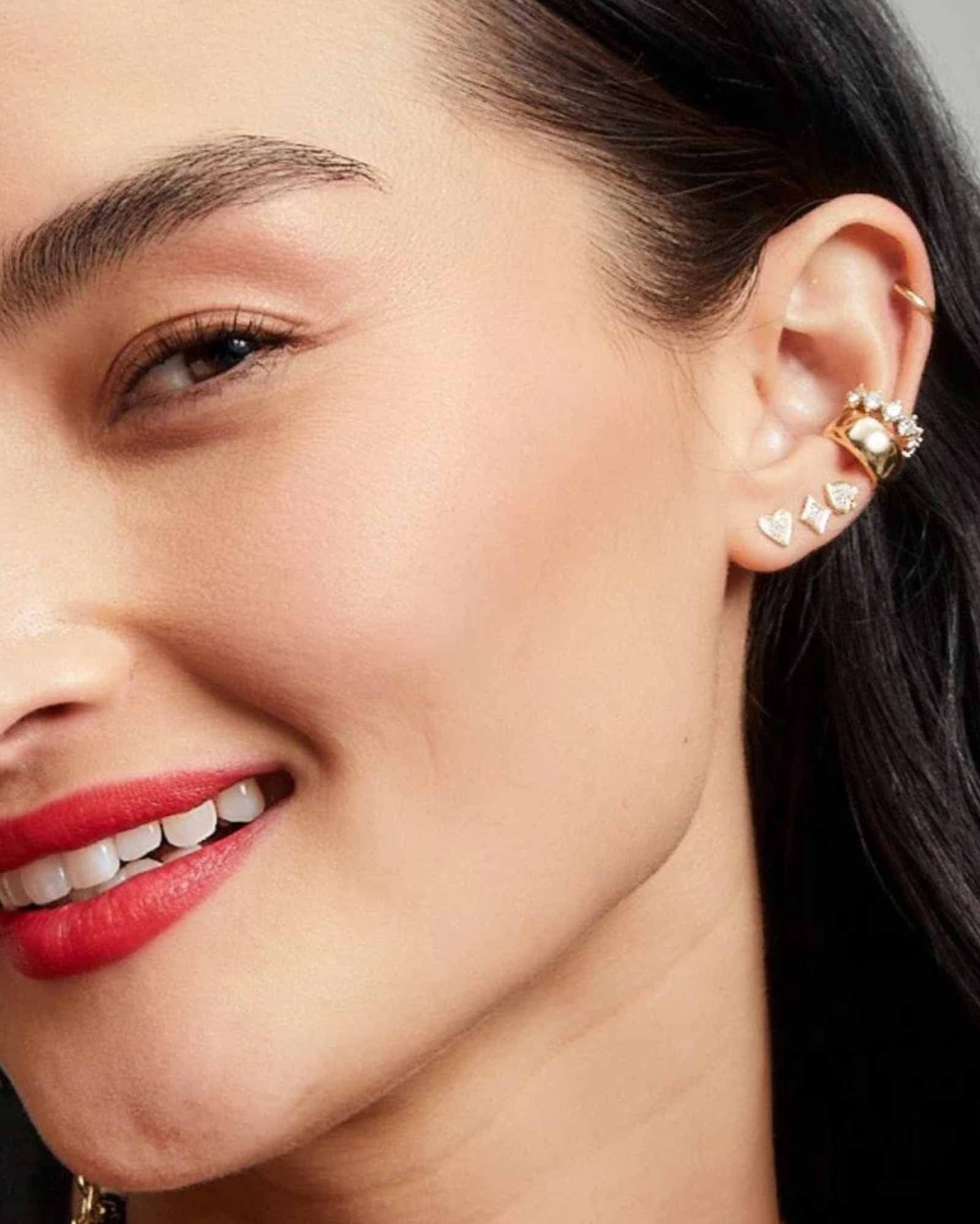 Adina Reyter-Make Your Move Pavé Heart Studs-Earrings-14k Yellow Gold, Diamond-Blue Ruby Jewellery-Vancouver Canada