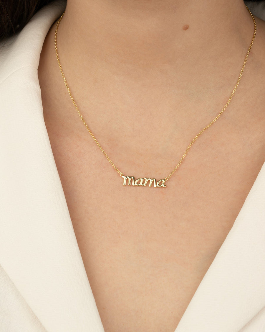 Quiet Icon-Mama Cursive Necklace-Necklaces-14k Gold Vermeil-Blue Ruby Jewellery-Vancouver Canada