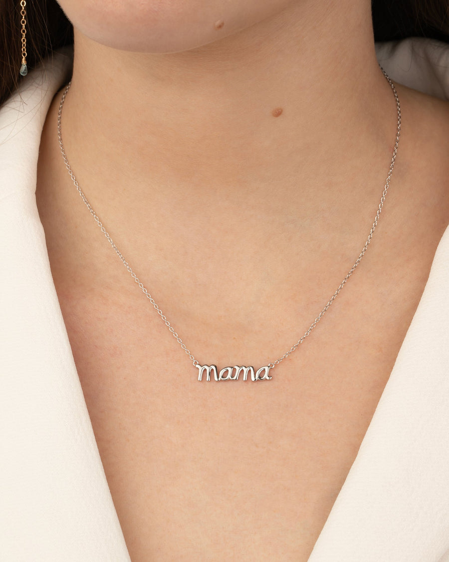 Quiet Icon-Mama Cursive Necklace-Necklaces-Sterling Silver-Blue Ruby Jewellery-Vancouver Canada