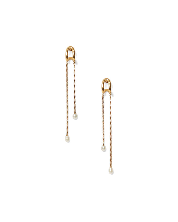 Chan Luu-Maxi Arc Pearl Earrings-Earrings-18k Gold Vermeil, White Pearl-Blue Ruby Jewellery-Vancouver Canada
