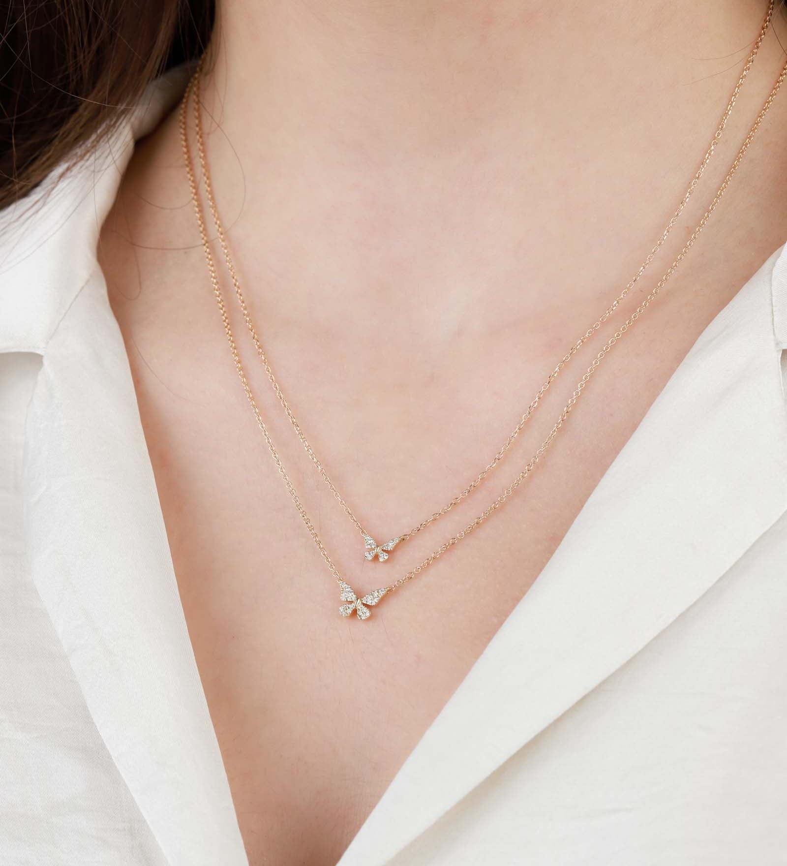 Medium Butterfly Pave Necklace 14k Yellow Gold