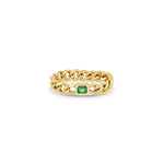 Zoe Chicco-Medium Curb Chain Ring With Emerald Cut Emerald-Rings-14k Yellow Gold-6-Blue Ruby Jewellery-Vancouver Canada
