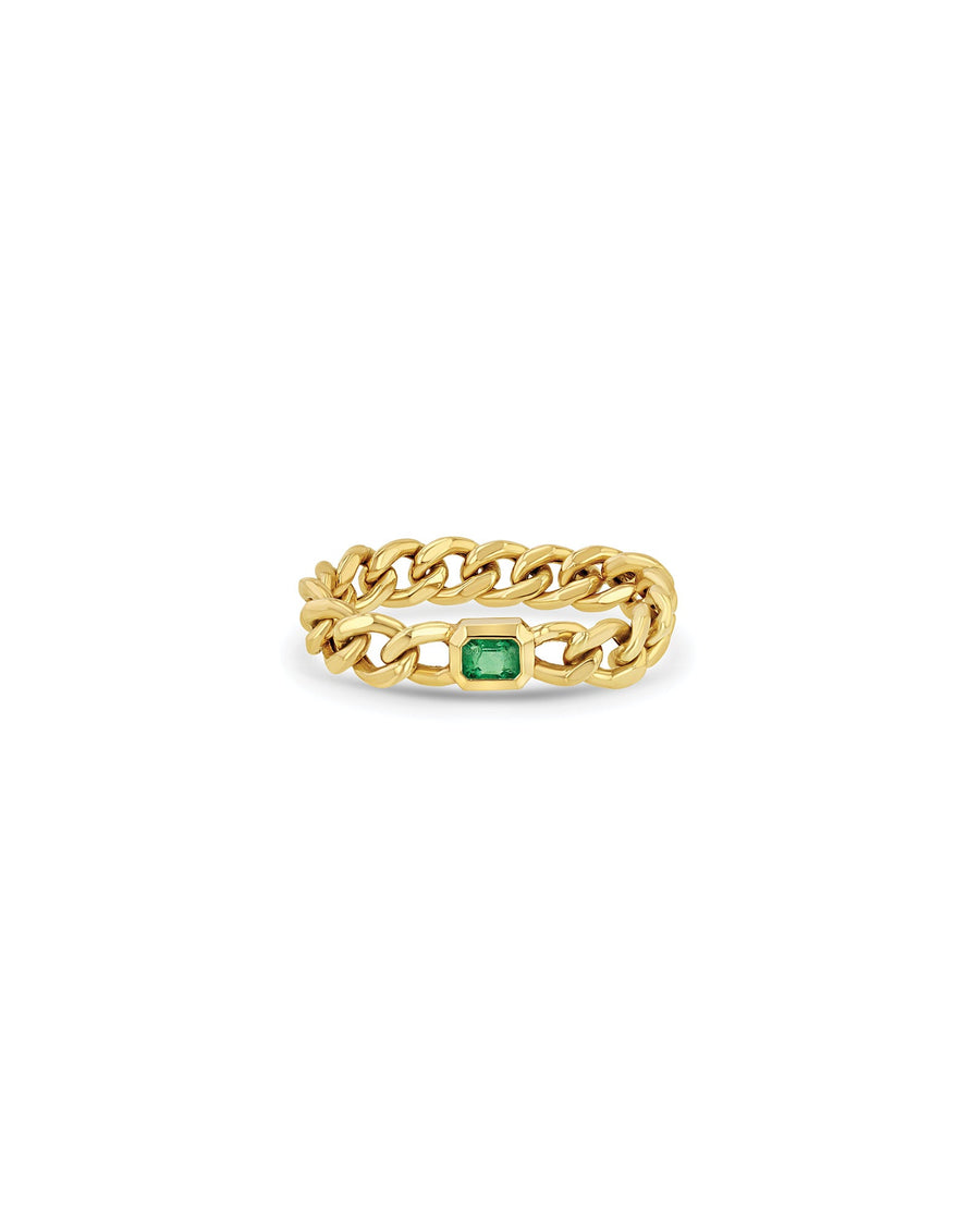 Zoe Chicco-Medium Curb Chain Ring With Emerald Cut Emerald-Rings-14k Yellow Gold-6-Blue Ruby Jewellery-Vancouver Canada