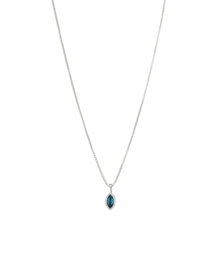 Tashi-Miligrain Marquise Stone Necklace-Necklaces-Sterling Silver, London Blue Topaz-Blue Ruby Jewellery-Vancouver Canada