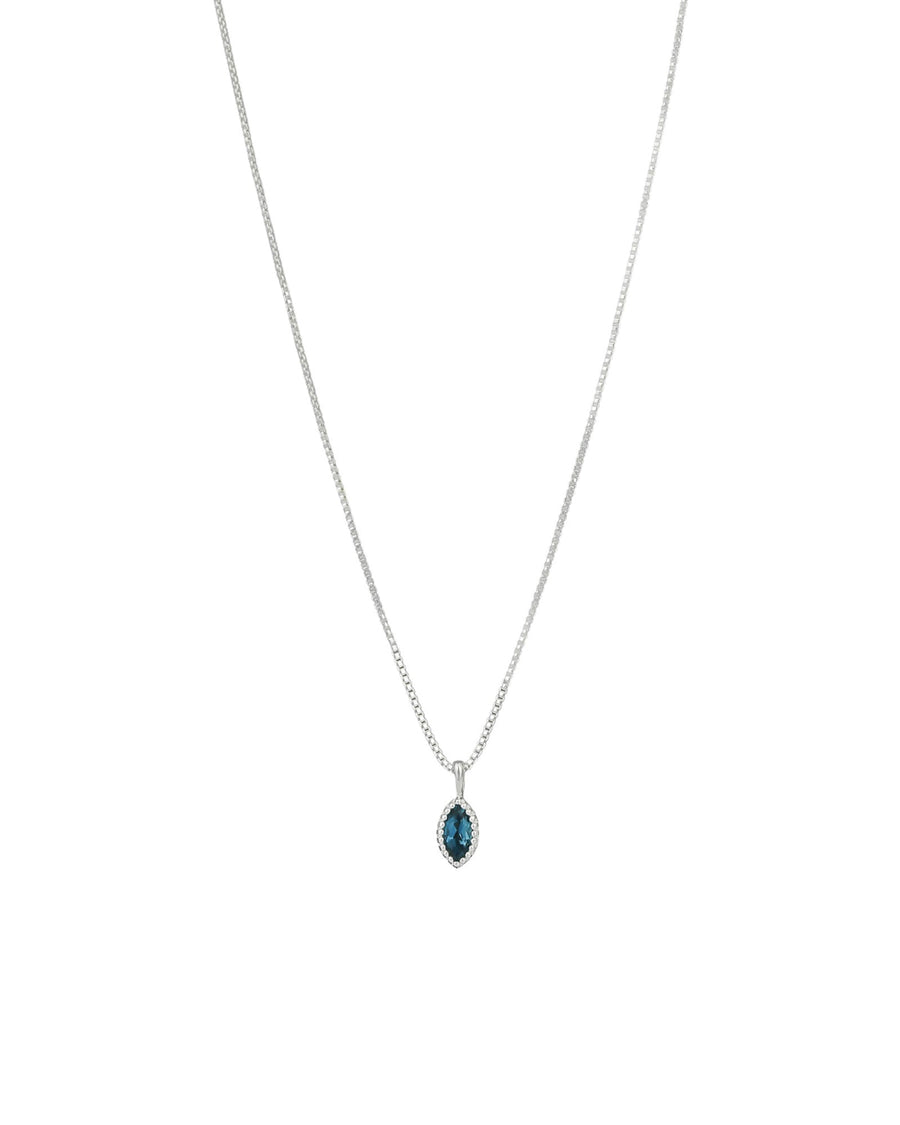 Tashi-Miligrain Marquise Stone Necklace-Necklaces-Sterling Silver, London Blue Topaz-Blue Ruby Jewellery-Vancouver Canada