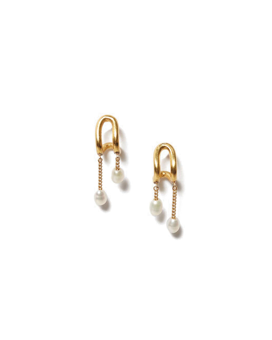 Chan Luu-Mini Arc Pearl Earrings-Earrings-18k Gold Vermeil, White Pearl-Blue Ruby Jewellery-Vancouver Canada